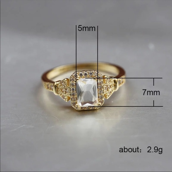 New Yellow Gold Plated Square shape Diamond Ring - Picture 4 of 5